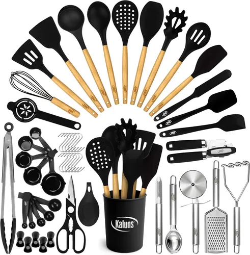 Kaluns 50 piezas juego de utensilios de cocina de silicona juego completo de cocina - 427°C resistente al calor antiadherente utensilios de cocina