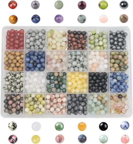 Miniatura 11 de 750 cuentas de piedra redonda natural real, cristales lisos, piedras preciosas sueltas, multicolor, mezcladas para hacer joyas, pulseras, collares