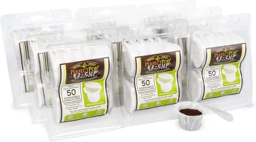 Perfect Pod EZ-Cup Filtros de café de papel con tapa patentada para cafeteras de una sola porción y cápsulas de café, compatibles con Keurig,