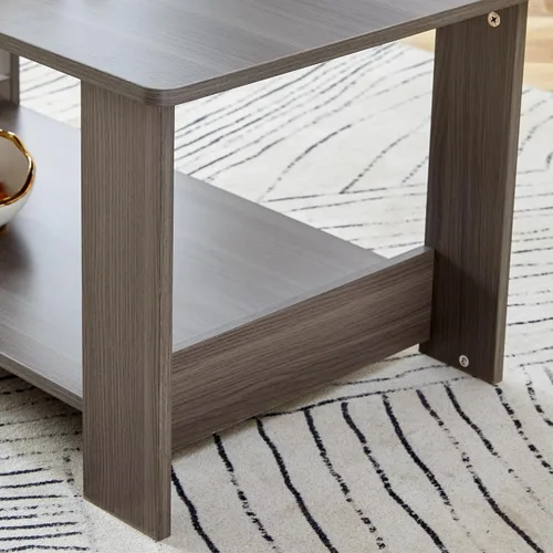 Miniatura 7 de Mesas de centro modernas de 2 niveles rectangulares de madera con amplio almacenamiento, perfectas para sala de estar, decoración de sala