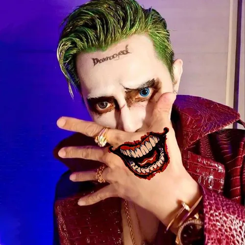 Miniatura 7 de 4 hojas de tatuajes de Joker, basuwu de tamaño grande, impermeables, para Halloween, todas las versiones, se ven reales y duran mucho tiempo, 4 pzas