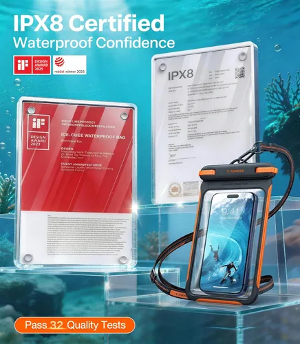 Miniatura 4 de TORRAS IPX8 - Funda impermeable para teléfono flotante, pantalla subacuática táctil, a prueba de agua con cordón para iPhone 17 Pro Max 16 S26, 1