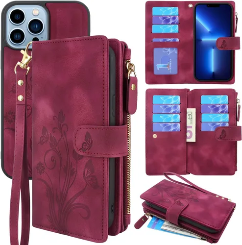 Funda compatible con iPhone 13 Pro Max de 6.7 pulgadas 2021 [ranuras para tarjetas] Soporte para dinero en efectivo para tarjetas de identificación,