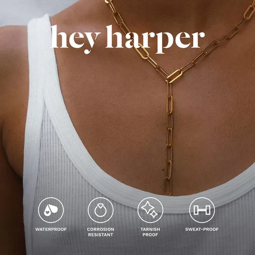 Miniatura 2 de Hey Harper Boss Babe - Collar de cadena de clip de papel, collar de eslabones de acero inoxidable impermeable, collar de oro para mujer, Acero