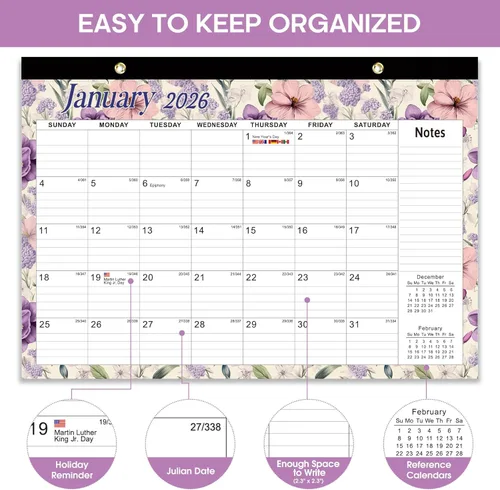 Miniatura 2 de Calendario de escritorio 2026, calendario de 18 meses desde enero de 2026 a junio de 2027, calendario mensual grande de 17 x 12 pulgadas