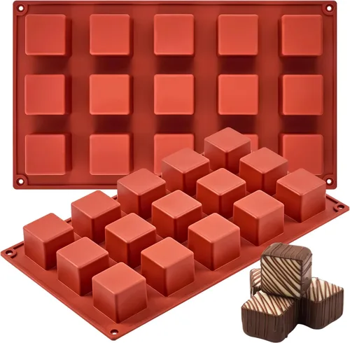 Puyeipt Paquete de 2 moldes cuadrados de silicona, moldes para hornear de 1.4 x 1.4 x 1 pulgada para chocolate, pastel, trufa, brownie, gelatina,