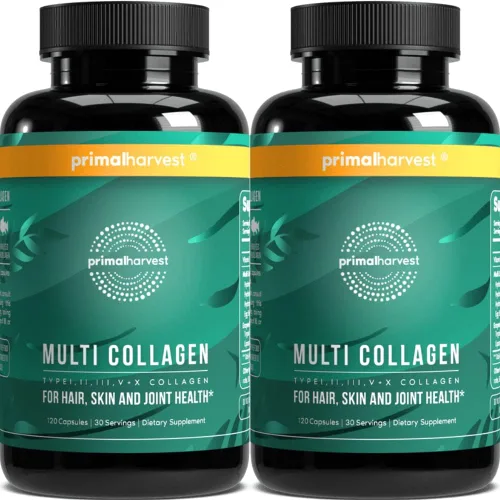 Primal Harvest Paquete de 2 píldoras de colágeno múltiple para mujeres y hombres (tipo I, II, III, V, X), suplementos de colágeno para mujeres y