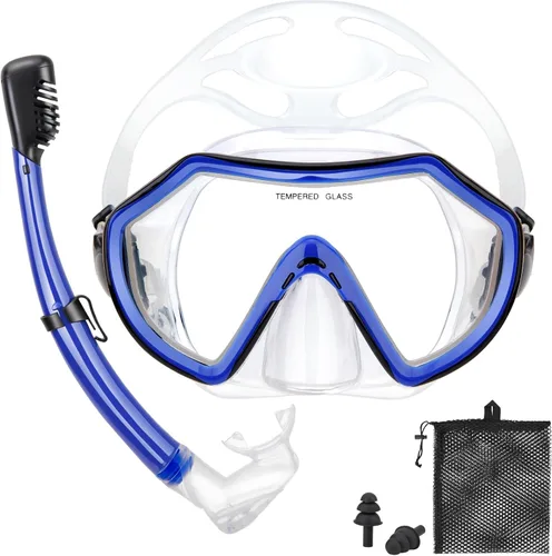 Miniatura 8 de Snorkeling Gear for Adults, Dry Adult Snorkel Set HD Panoramic View Snorkel Mask Set, Anti-Leak and Anti-Fog Scuba Diving Package with Mesh Bag Ear