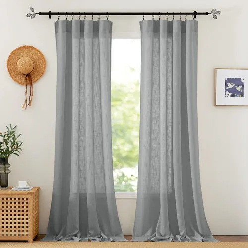 Miniatura 90 de RYB HOME Cortinas extralargas de 108 pulgadas de largo, transpirables con bolsillo para barra, cortinas traslúcidas blancas para sala de estar