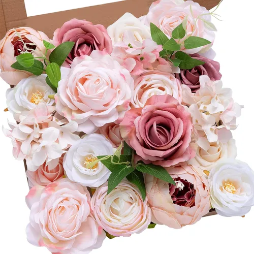 Miniatura 14 de Serwalin Flores artificiales, flores rosadas, flores de seda falsas, flores de pastel de boda, flores para ramos de boda, centros de mesa, Un rosa