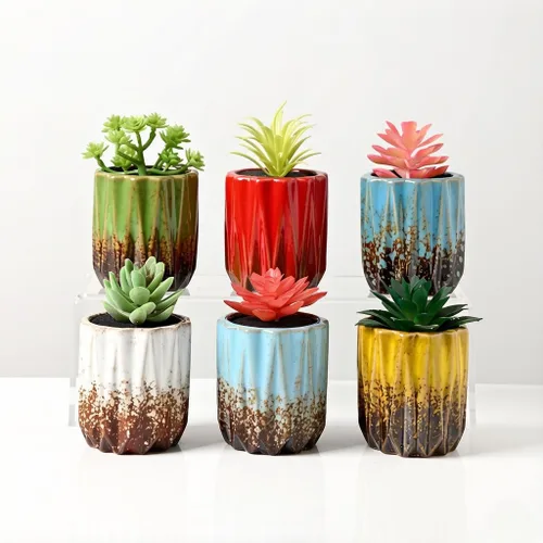 Miniatura 3 de Bonita maceta circular de cerámica para decoración del hogar y jardín, suculentas, cactus, maceta no incluida (azul, 3.19 pulgadas)