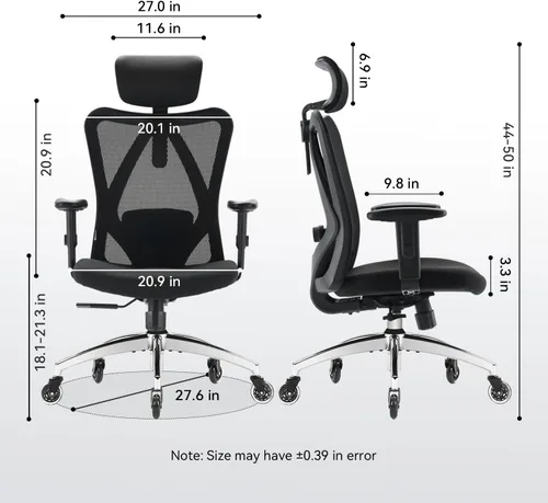 Miniatura 2 de XUER Silla de oficina ergonómica, silla de escritorio de malla para computadora con soporte lumbar de esponja ajustable, cojín grueso, reposabrazos