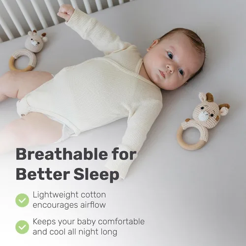 Miniatura 4 de Sábanas de algodón para cuna, suaves y transpirables para niños y niñas, ajuste seguro para colchón de cuna estándar, ropa de cama de bebé de fácil