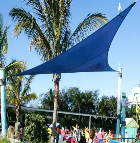 Toldo tipo vela triangular de 14 x 14 x 14 pies, color azul, para jardín, terraza, piscina, patio, pérgola, patio trasero, caja de arena, sombra