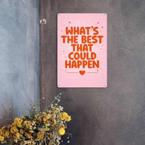 Miniatura 4 de Decoración de pared boho de afirmaciones positivas para oficina, con texto en inglés "Whats The Best That Could Happen", letrero de metal inspirador