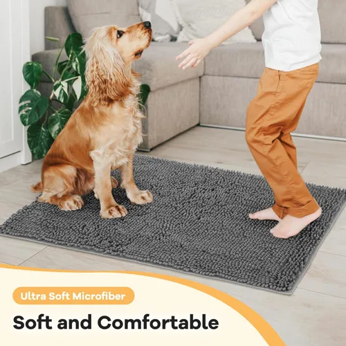 Miniatura 3 de Alfombra absorbente para perros para patas sucias, 120" x 36" alfombras de chenilla para interiores para la entrada, alfombra antideslizante lavable