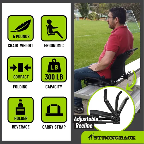 Miniatura 6 de STRONGBACK Lumbar Support Stadium Seat for Bleachers – Ergonomic Chair with Back Support for Adults & All-Day Comfort Negro/Gris