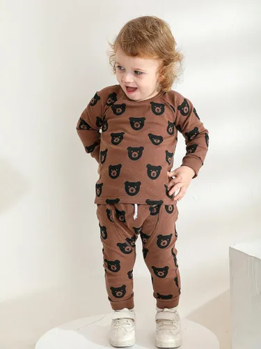 Miniatura 46 de Ropa de bebé niño niño manga larga con estampado de oso + pantalones deportivos