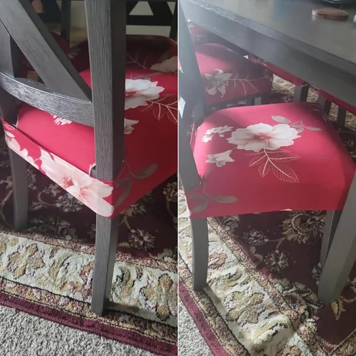 Miniatura 3 de SearchI - Fundas de asiento para sillas de comedor elásticas, juego de 6, fundas de asiento suaves extraíbles y lavables para sillas de comedor, Rojo