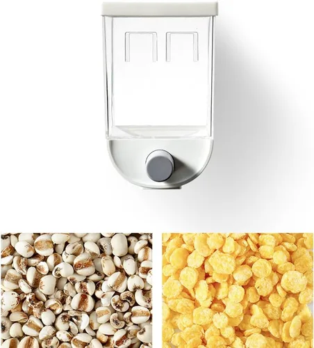 Miniatura 7 de Hemoton Contenedor de almacenamiento de granos de cocina montado en la pared, dispensador de cereales de plástico de 53 onzas con tapa hermética
