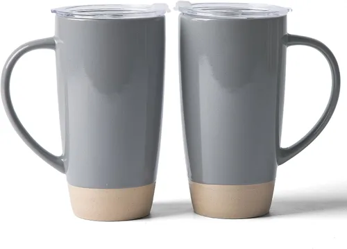 Miniatura 20 de famiware Jupiter - Taza de café grande de 20 onzas con tapa, taza de cerámica con asa para café con leche, té, cacao, leche, hogar y oficina, apta
