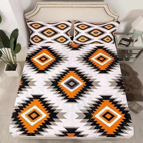 Miniatura 22 de Juego de sábanas bajeras de diseño nativo americano del suroeste para niños, niñas y adolescentes, juego de ropa de cama tribal para niños, niñas