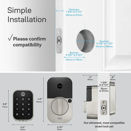 Miniatura 8 de Yale Assure Lock 2 Touch Cerrojo, Cerradura de puerta inteligente sin llave de ante negro con teclado de pantalla táctil conectado Z-Wave (ZW3)