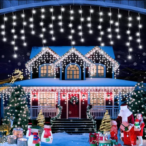 Miniatura 10 de FLVOECN 480 luces LED de Navidad de 49 pies, enchufables, 8 modos con temporizador, luces de hielo regulables, para exteriores, impermeables