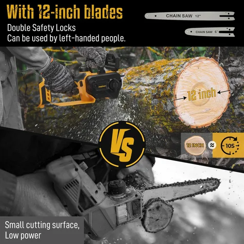 Miniatura 3 de Mini motosierra para batería Dewalt de 20 V máxima, motosierra eléctrica de 12 pulgadas inalámbrica con doble bloqueo de seguridad, sierra de cadena