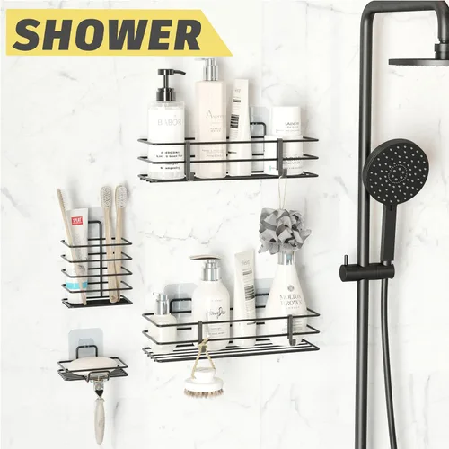 Miniatura 5 de Dekula Organizador adhesivo para ducha, paquete de 4, estantes de ducha para almacenamiento de baño, organizadores de baño de acero inoxidable a