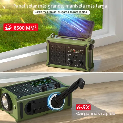 Miniatura 3 de Radio de emergencia de 12000mAh/44400mWh - Radio meteorológica aprobada por NOAA con AM/FM, panel solar portátil/manivela/entrada de CA, batería