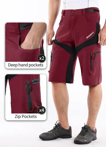 Miniatura 10 de BERGRISAR Pantalones cortos de ciclismo para hombre, corte holgado, con 6 bolsillos