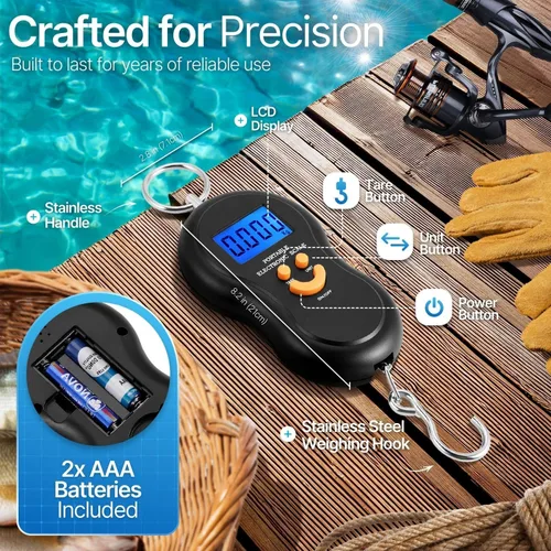 Miniatura 6 de Flexzion Báscula digital para colgar – Báscula portátil de equipaje de 110 lb/50 kg y báscula de pescado con retroiluminación electrónica LCD