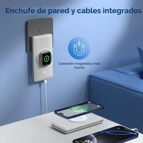 Miniatura 9 de Cargador portátil magnético de 10000 mAh para iWatch e iPhone, banco de energía inalámbrico de carga rápida USB C de 22.5W con cables integrados