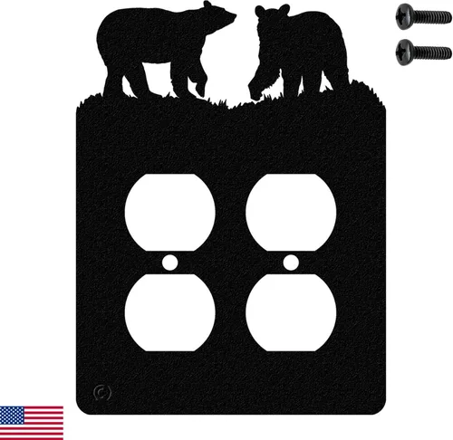 Miniatura 30 de Bear - Placa de pared para interruptor de luz de palanca doble (palanca doble, negro) - Fabricado en Estados Unidos