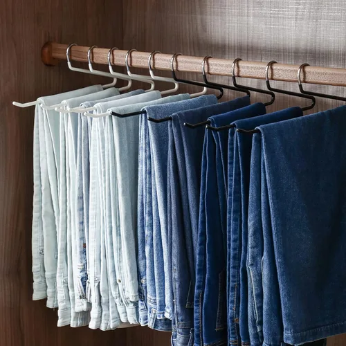 Miniatura 6 de SHIMOYAMA Perchas para pantalones de extremo abierto, paquete de 5, perchas para pantalones de una sola barra, colgador semiabierto para pantalones