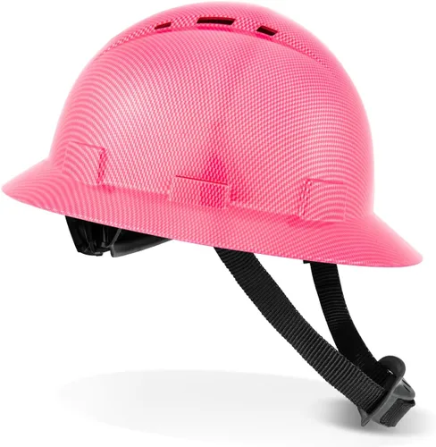 Miniatura 2 de ProtectX - Cascos de construcción de ala completa, ventilados, aprobados por la OSHA, con suspensión de 6 puntos, Cascos de construcción Rosa