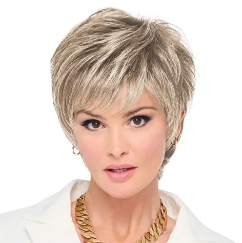 Miniatura 15 de Raquel Welch - Peluca corta Bob atada a mano feroz y enfocada por Hairuwear, gorra de tamaño medio, castaño iluminado por el sol RL10/12
