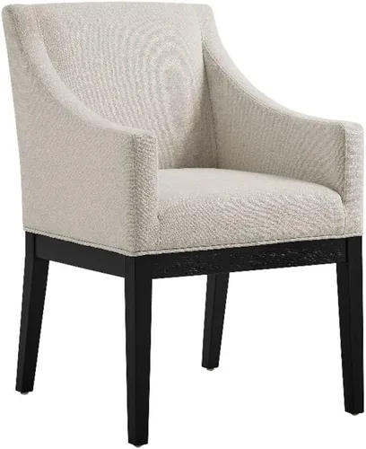 Miniatura 11 de Modway Alton Silla de comedor tapizada con brazos en lino natural – Silla de cocina acolchada moderna de mediados de siglo con patas de madera