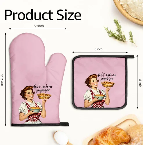 Miniatura 2 de Don't Make Me Poison You - Divertidos guantes de horno y soportes para ollas, divertidos guantes de cocina retro para mujeres, regalos de amas