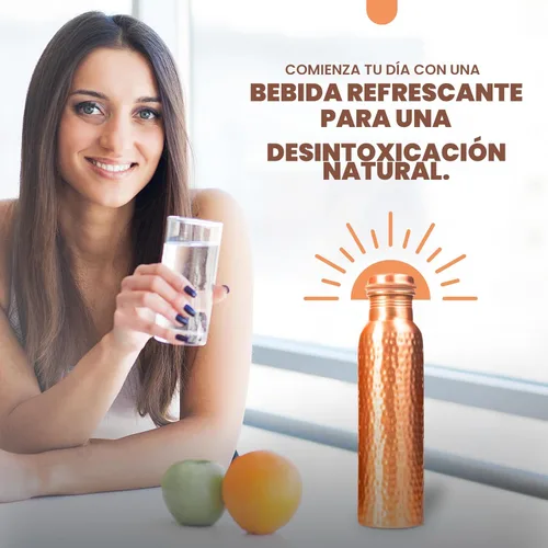 Miniatura 3 de Botella de Agua de Cobre - Botella de Agua de Cobre Puro de 32 Oz para Beber con Diseño de Acabado Martillado - A Prueba de Fugas, Apta para Viajes