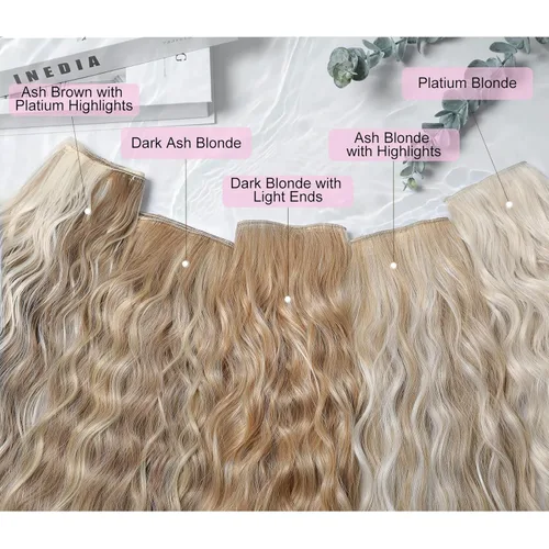 Miniatura 5 de REECHO Extensiones de cabello con clip, 5 piezas, de 24 pulgadas, de color rubio ceniza, extensiones de cabello con ondas largas y sueltas, HE002