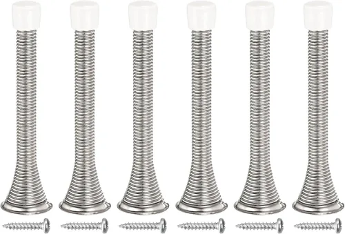 Miniatura 8 de uxcell 6 topes de puerta de resorte, tope de puerta flexible de 3-3/4 pulgadas con parachoques de goma y tornillos para proteger la parte inferior