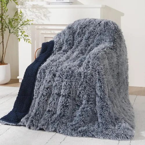 Miniatura 10 de Wemore Manta larga de pelo sintético lanudo con peso, acogedora y esponjosa, manta de pelo largo Sherpa para adultos de 15 libras, manta pesada