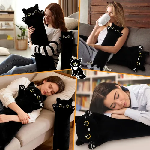 Miniatura 4 de Animal de peluche de gato negro de 20 pulgadas, almohada de cuerpo de animal de peluche, juguetes de peluche kawaii, regalos de animales, animales