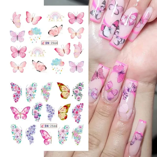 Miniatura 3 de SINSEN Calcomanías de arte de uñas de mariposa, mariposas coloridas de primavera y verano, bonitas decoraciones de arte de uñas para mujeres