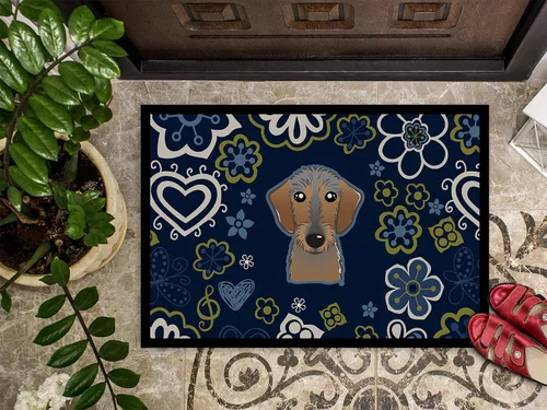 Miniatura 3 de Caroline's Treasures BB5084MAT - Felpudo de pelo salchicha con diseño de flores azules de 18 x 27 pulgadas, tapete para puerta delantera