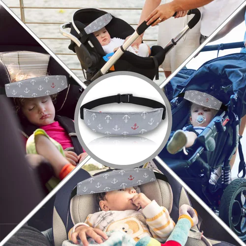 Miniatura 7 de Soporte para la cabeza del asiento de automóvil para bebé, correas de asiento de automóvil, correa de alivio para el cuello del cochecito, rosado