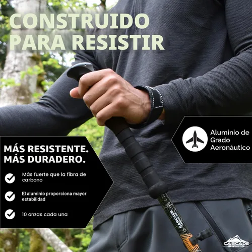 Miniatura 2 de Cascade Mountain Tech Bastones de senderismo de aluminio ligeros de grado aeronáutico con agarre extendido y kit de punta Naranja (EVA Grip)