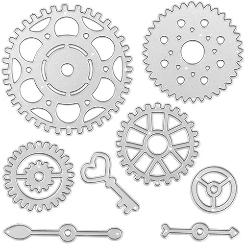 Troqueles de corte de engranajes de cinco piezas, troqueles de engranajes, plantillas en relieve, molde de plantilla para álbumes de recortes, álbum